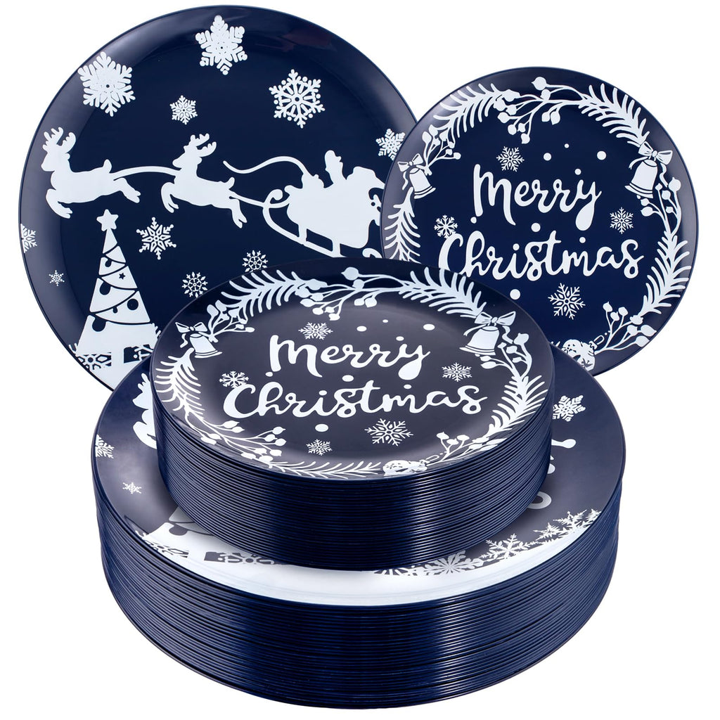 supernal 60pcs Christmas Plastic PlatesBlue Plastic Plates with White Christmas DesignParty Plastic Plates Special for Christmas Hanukkah