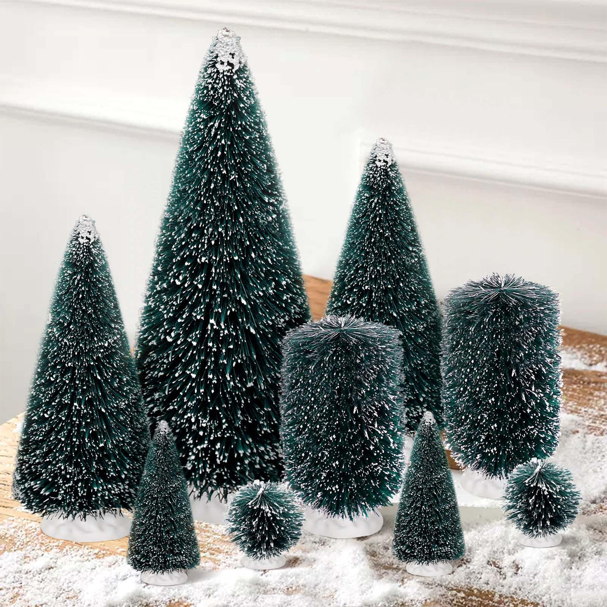 9Pcs Mini Christmas Trees Christmas Decor Artificial Christmas Decorations with 5 Sizes Christmas Tree Bottle Brush Trees Christmas Table Decorations (Conventional Ellipse Circle)