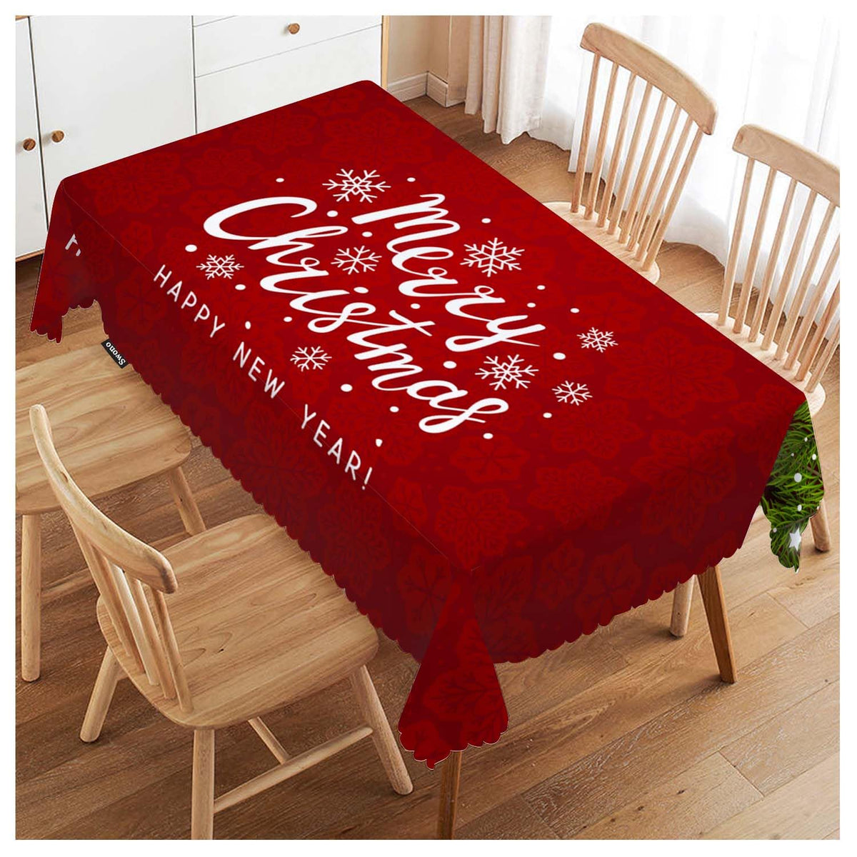Swono Merry Christmas Rectangle Tablecloth Happy New Year Table Cloth Dining Table Cover for Home Kitchen Restaurant Party Buffet Picnic 50x72 in Ch Xmas Tree Red Tablecloth